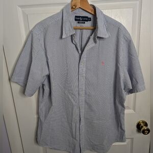 Polo Ralph Lauren Shirt Mens XL Seersucker Blue White Classic Fit PINK Pony